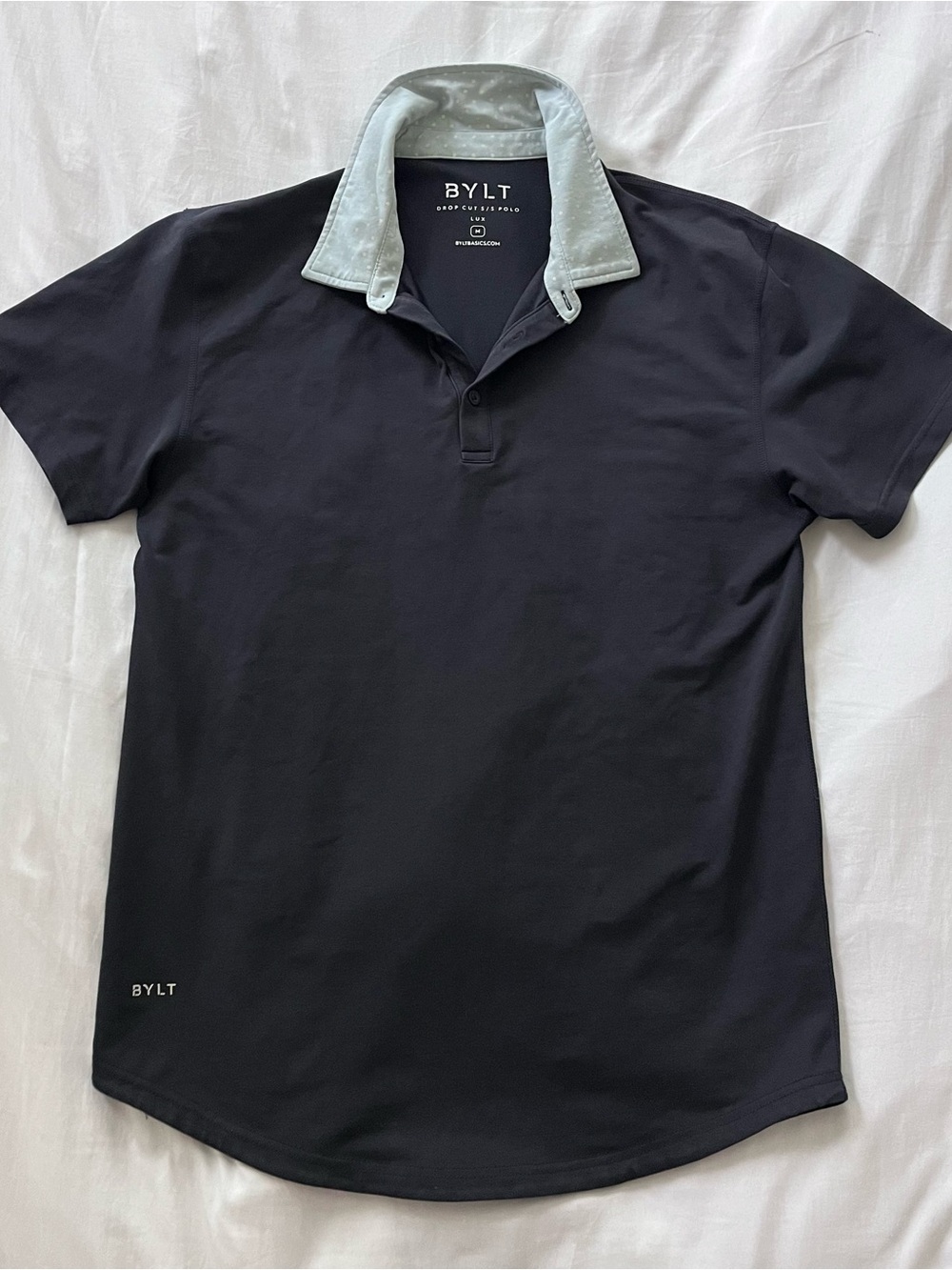 BYLT Drop Cut S/S Polo Lux Mens Medium Short Sleeve Curved Hem Blue